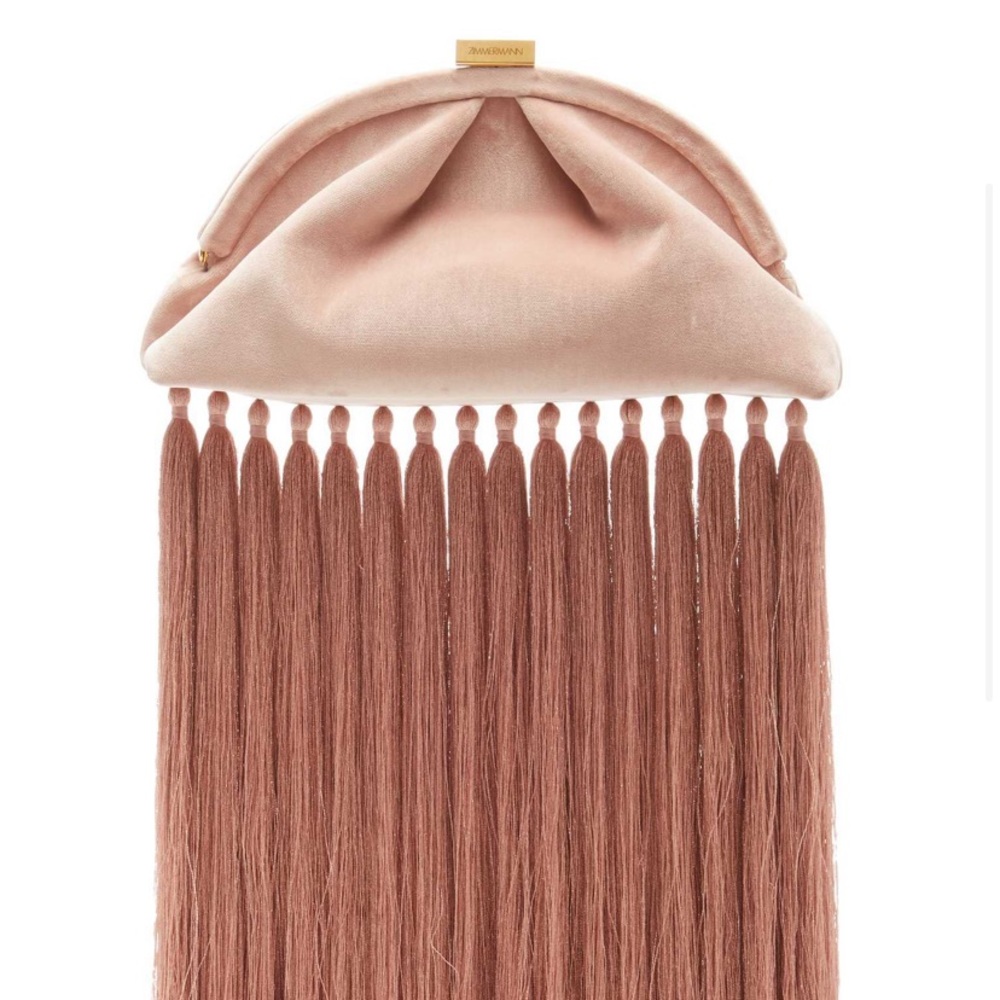ZIMMERMANN velvet fringe pouch in pink